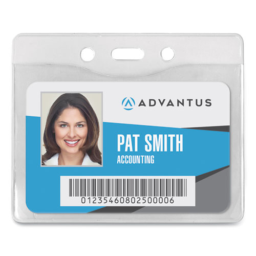 Security ID Badge Holders, Horizontal, Pre-Punched for Chain/Clip, Clear, 3.75" x 3.25" Holder, 3.5" x 2.5" Insert, 50/Box