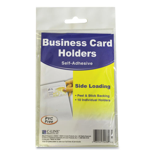 Self-Adhesive Business Card Holders, Side Load, 2 x 3.5, Clear, 10/Pack