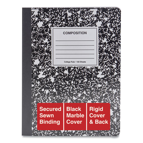 Image of Composition Book, Medium/College Rule, Black Marble Cover, 9.75 x 7.5, 100 Sheets