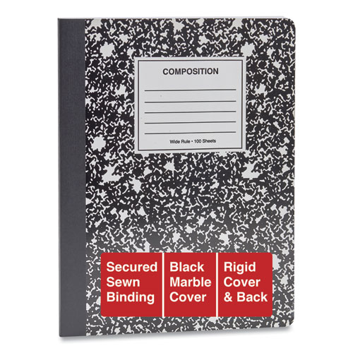 Image of Composition Book, Wide/Legal Rule, Black Marble Cover, 9.75 x 7.5, 100 Sheets, 6/Pack
