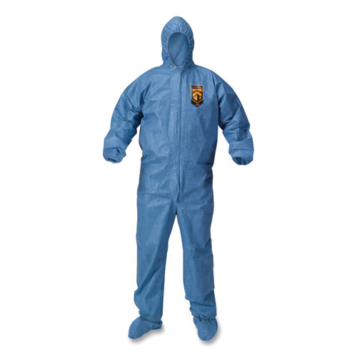 A65 Zipper Front Hood and Boot Flame-Resistant Coveralls, Elastic Wrist and Ankles, 2X-Large,Blue,  25/Carton