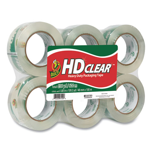 Duck® Heavy-Duty Carton Packaging Tape, 3" Core, 1.88" x 109.3 yds, Clear, 6/Pack