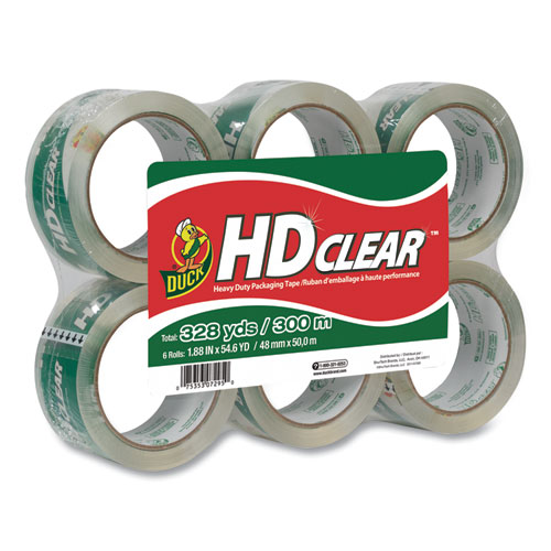 Image of Duck® Heavy-Duty Carton Packaging Tape, 3" Core, 1.88" X 55 Yds, Clear, 6/Pack