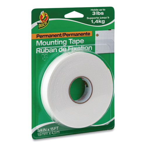 Duck® Double-Stick Foam Mounting Tape, Permanent, Holds Up to 2 lbs, 0.75" x 15 ft, White