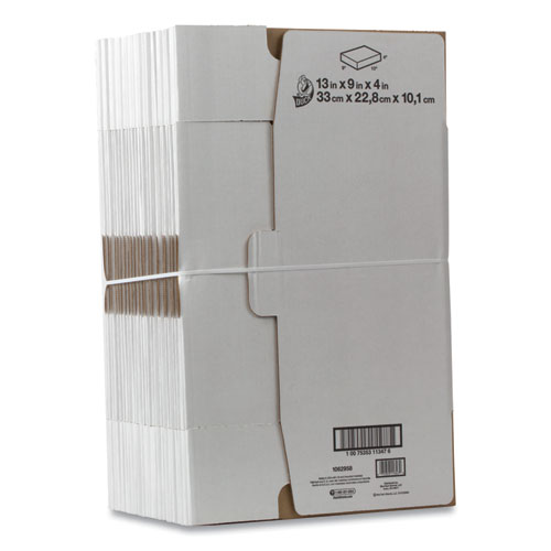 Image of Self-Locking Mailing Box, Regular Slotted Container (RSC), 13" x 9" x 4", White, 25/Pack