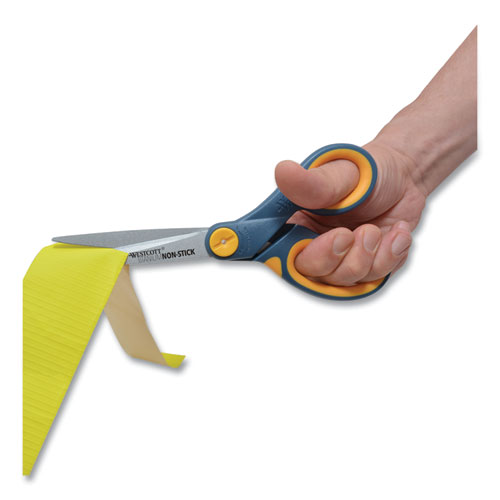 Image of Westcott® Non-Stick Titanium Bonded Scissors, 8" Long, 3.25" Cut Length, Gray/Yellow Straight Handle