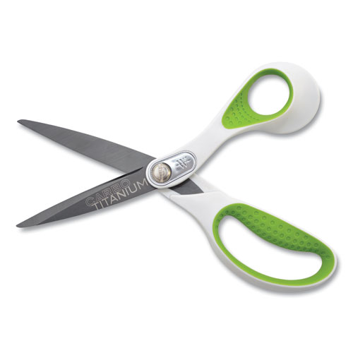 CarboTitanium Bonded Scissors, 8" Long, 3.25" Cut Length, White/Green Straight Handle