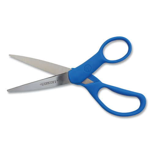 Image of Preferred Line Stainless Steel Scissors, 7" Long, 3.25" Cut Length, Blue Offset Handle