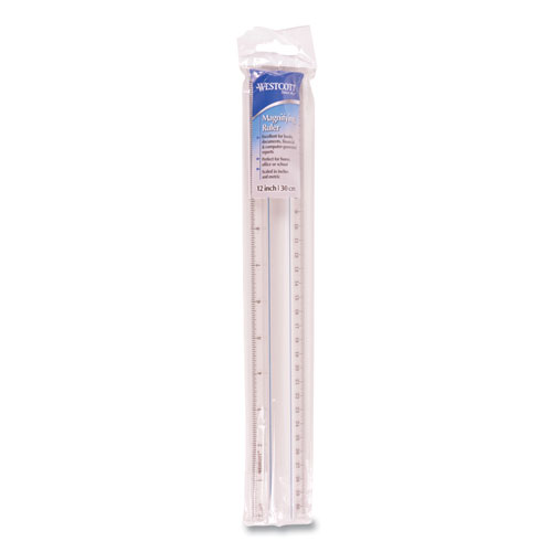 Image of Westcott® 12" Magnifying Ruler, Standard/Metric, Plastic, Clear