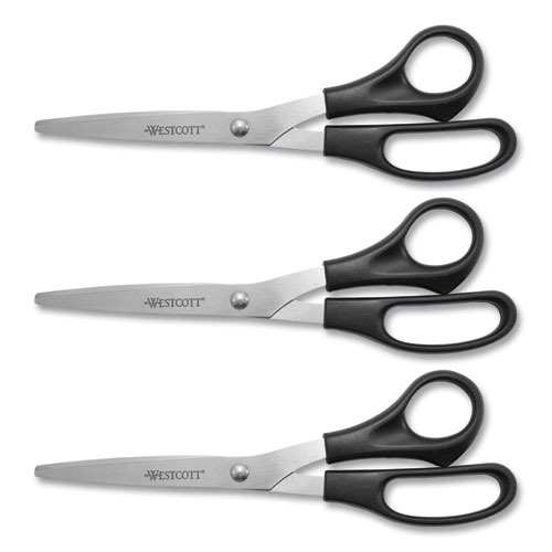 Image of Westcott® All Purpose Stainless Steel Scissors, 8" Long, 3.5" Cut Length, Black Straight Handle