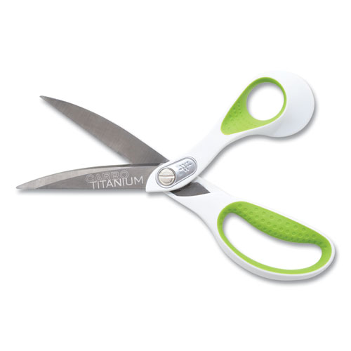 CarboTitanium Bonded Scissors, 9" Long, 4.5" Cut Length, White/Green Offset Handle