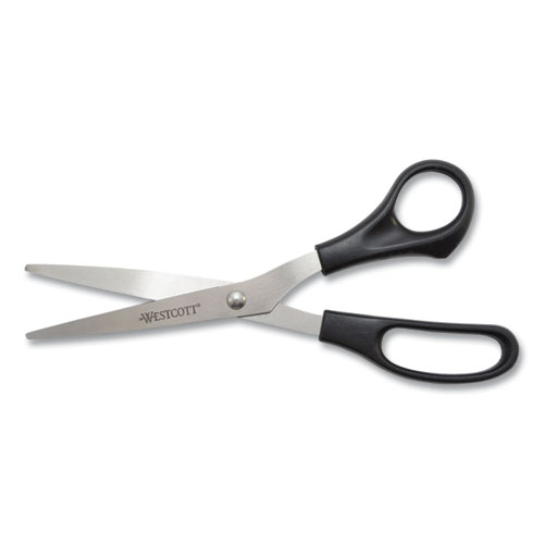 Image of Westcott® All Purpose Stainless Steel Scissors, 8" Long, 3.5" Cut Length, Black Straight Handle