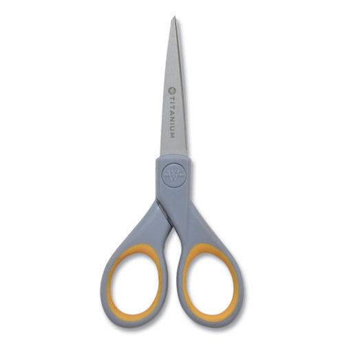 Image of Titanium Bonded Scissors, 5" and 7" Long, 2.25" and 3.5" Cut Lengths, Gray/Yellow Straight Handles, 2/Pack