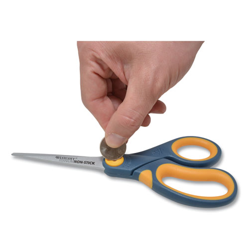 Image of Non-Stick Titanium Bonded Scissors, 8" Long, 3.25" Cut Length, Gray/Yellow Straight Handle