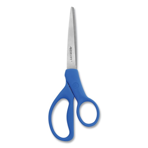 Image of Westcott® Preferred Line Stainless Steel Scissors, 8" Long, 3.5" Cut Length, Blue Straight Handles, 2/Pack