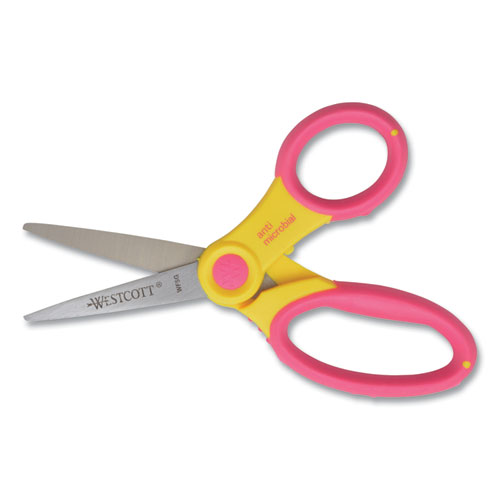 Image of Westcott® Ultra Soft Handle Scissors W/Antimicrobial Protection, Pointed Tip, 5" Long, 2" Cut Length, Randomly Assorted Straight Handle