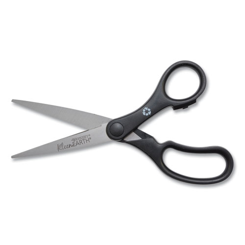 Image of Westcott® Kleenearth Basic Plastic Handle Scissors, Pointed Tip, 7" Long, 2.8" Cut Length, Black Straight Handle