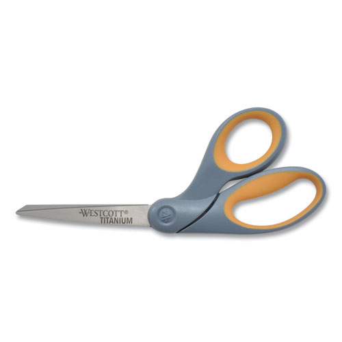 Image of Titanium Bonded Scissors, 8" Long, 3.5" Cut Length, Gray/Yellow Offset Handle
