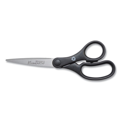 Image of KleenEarth Basic Plastic Handle Scissors, Pointed Tip, 7" Long, 2.8" Cut Length, Black Straight Handle