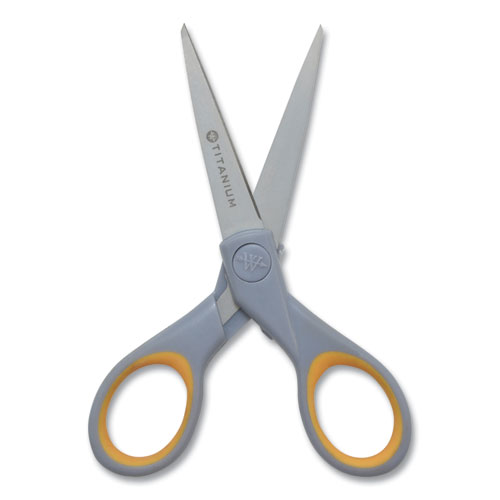 Image of Westcott® Titanium Bonded Scissors, 5" And 7" Long, 2.25" And 3.5" Cut Lengths, Gray/Yellow Straight Handles, 2/Pack