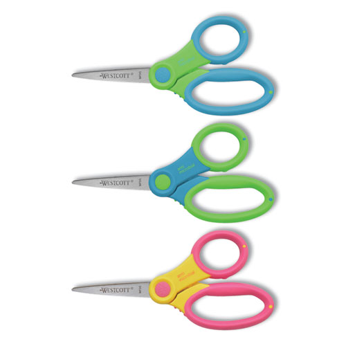 Westcott® Ultra Soft Handle Scissors W/Antimicrobial Protection, Pointed Tip, 5" Long, 2" Cut Length, Randomly Assorted Straight Handle