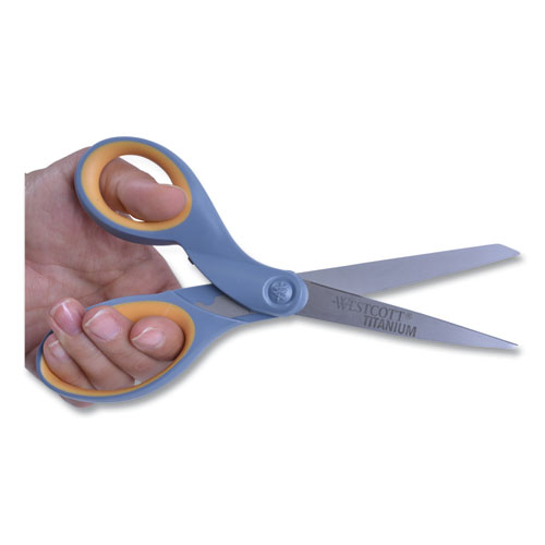 Image of Westcott® Titanium Bonded Scissors, 8" Long, 3.5" Cut Length, Gray/Yellow Straight Handle