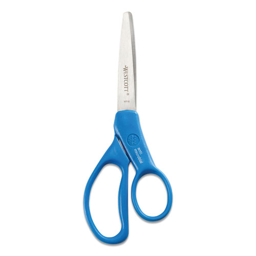 Image of Student Scissors with Antimicrobial Protection, Pointed Tip, 7" Long, 3" Cut Length, Randomly Assorted Straight Handles