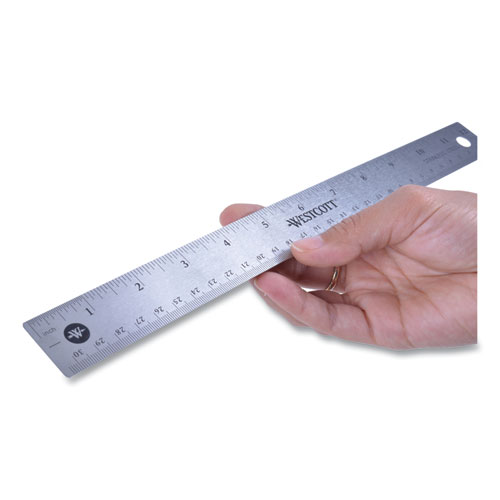 Image of Stainless Steel Office Ruler With Non Slip Cork Base, Standard/Metric, 12" Long