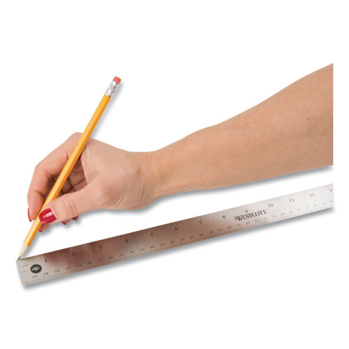 Image of Stainless Steel Office Ruler With Non Slip Cork Base, Standard/Metric, 18" Long
