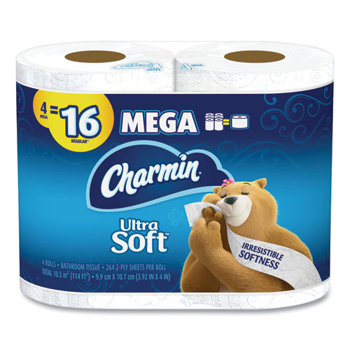 Charmin® Ultra Soft Bathroom Tissue, Mega Roll, Septic Safe, 2-Ply, White, 244 Sheets/Roll, 12 Rolls/Pack
