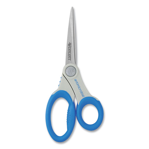 SCISSORS WITH ANTIMICROBIAL PROTECTION, 8" LONG, 3.5" CUT LENGTH, BLUE STRAIGHT HANDLE