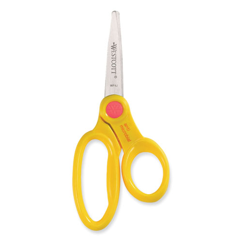 Image of Westcott® Kids' Scissors With Antimicrobial Protection, Pointed Tip, 5" Long, 2" Cut Length, Randomly Assorted Straight Handles