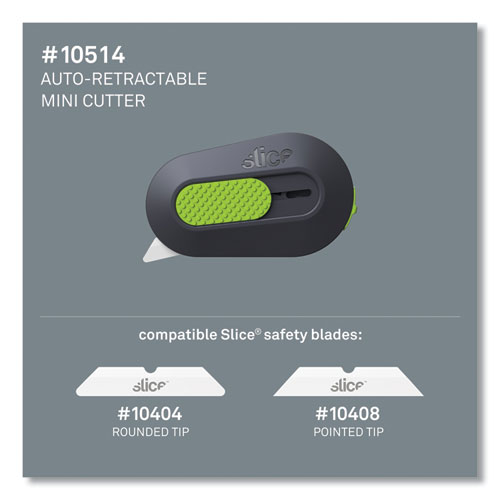 Image of Slice® Mini Cutters, Double Sided, Replaceable, 1.29" Stainless Steel Blade, 2.5" Nylon Handle, Gray/Green