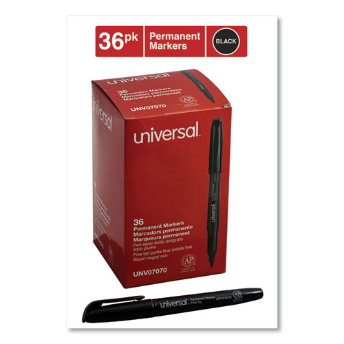 Image of Universal™ Pen-Style Permanent Marker Value Pack, Fine Bullet Tip, Black, 36/Pack