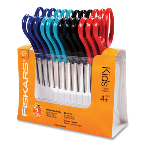 Fiskars® Kids/Student Scissors, Pointed Tip, 5" Long, 1.75" Cut Length, Assorted Straight Handles