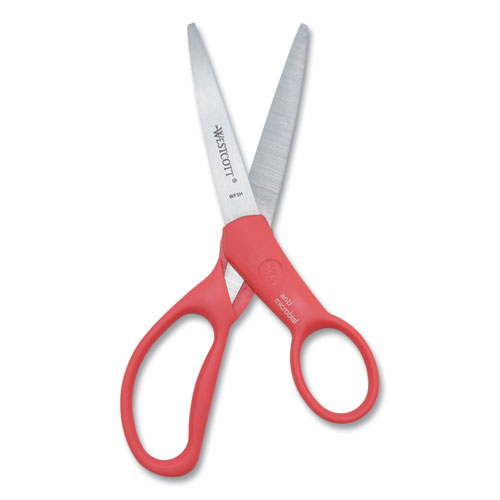 Image of Student Scissors with Antimicrobial Protection, Pointed Tip, 7" Long, 3" Cut Length, Randomly Assorted Straight Handles