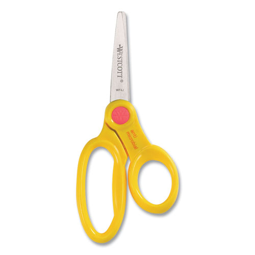 Image of Westcott® Scissor Caddy With Kids' Scissors, 5" Long, 2" Cut Length, Light Blue; Light Green; Pink; Yellow, Straight Handles, 24/Set