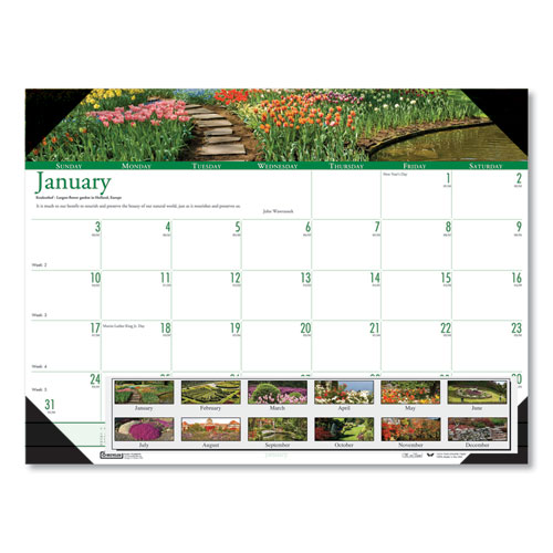 RECYCLED GARDENS OF THE WORLD PHOTO MONTHLY DESK PAD CALENDAR, 22 X 17, 2021