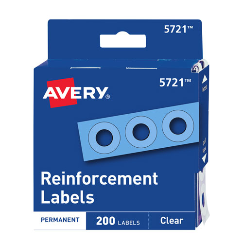 Avery® Dispenser Pack Hole Reinforcements, 0.25" Dia, Clear, 200/Pack, (5721)