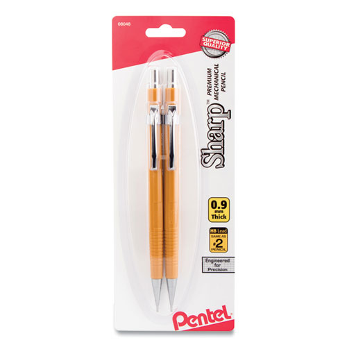 Sharp Mechanical Pencil, 0.9 mm, HB (#2.5), Black Lead, Yellow Barrel, 2/Pack