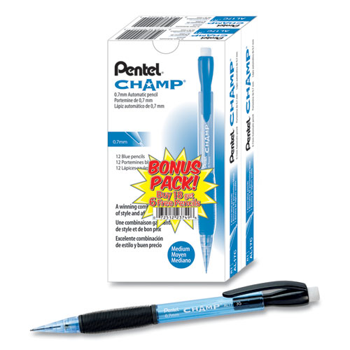 Image of Pentel® Champ Mechanical Pencil, 0.7 Mm, Hb (#2.5), Black Lead, Blue Barrel, 24/Pack