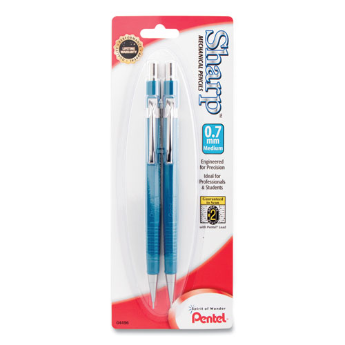 Image of Sharp Mechanical Pencil, 0.7 mm, HB (#2.5), Black Lead, Blue Barrel, 2/Pack