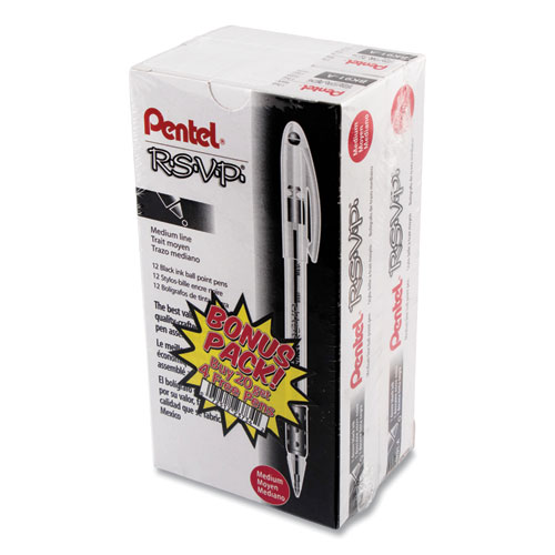 Image of Pentel® R.S.V.P. Ballpoint Pen Value Pack, Stick, Medium 1 Mm, Black Ink, Clear/Black Barrel, 24/Pack
