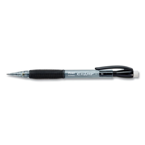 Pentel® Champ Mechanical Pencil, 0.9 mm, HB (#2), Black Lead, Clear/Black Barrel, Dozen