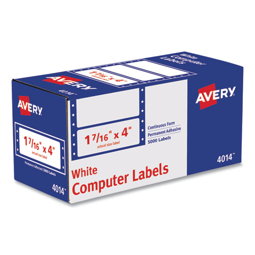 Avery® Dot Matrix Printer Mailing Labels, Pin-Fed Printers, 1.44 X 4, White, 5,000/Box