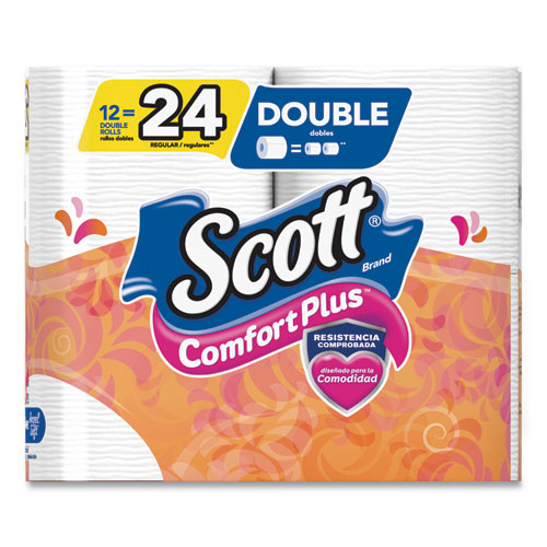Image of Scott® Comfortplus Toilet Paper, Double Roll, Bath Tissue, Septic Safe, 1-Ply, White, 231 Sheets/Roll, 12 Rolls/Pack, 4 Packs/Carton