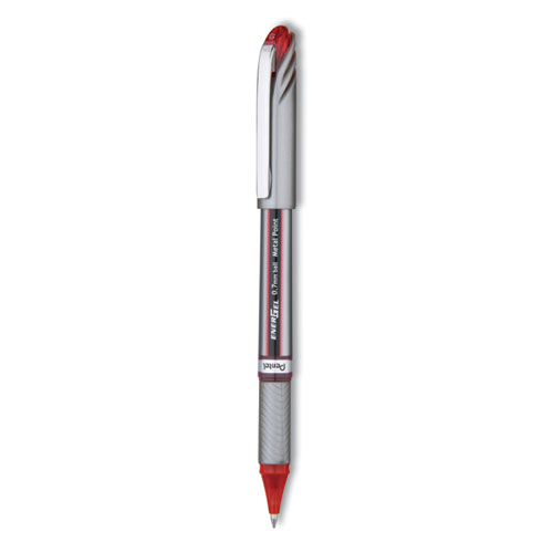 EnerGel NV Gel Pen, Stick, Medium 0.7 mm, Red Ink, Gray/Black/Red Barrel, Dozen