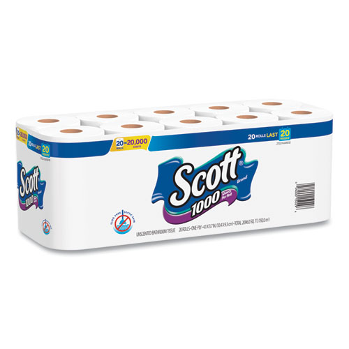 Image of Scott® 1000 Bathroom Tissue, Septic Safe, 1-Ply, White, 1,000 Sheet/Roll, 20/Pack