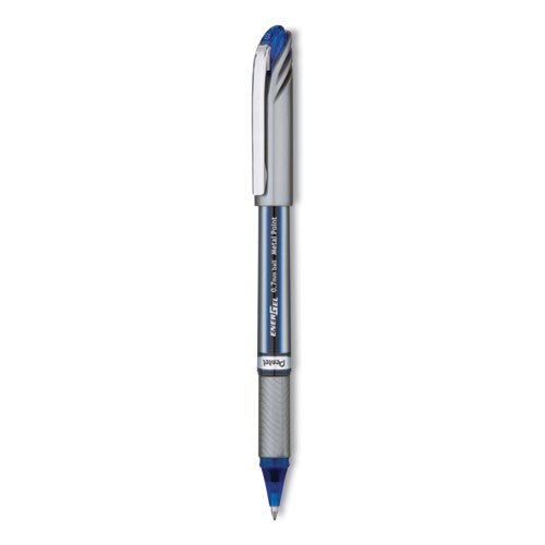 EnerGel NV Gel Pen, Stick, Medium 0.7 mm, Blue Ink, Gray/Black/Blue Barrel, Dozen
