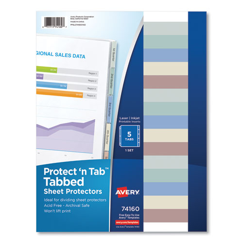 Avery® Protect 'N Tab Top-Load Clear Sheet Protectors W/Five Tabs, Letter
